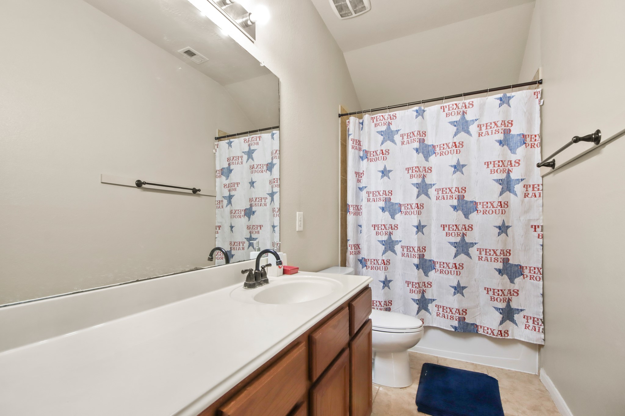 25407 Terrain Park Drive Spring, TX 77373 - Photo 23 of 33 a bathroom with a sink a toilet and shower curtain