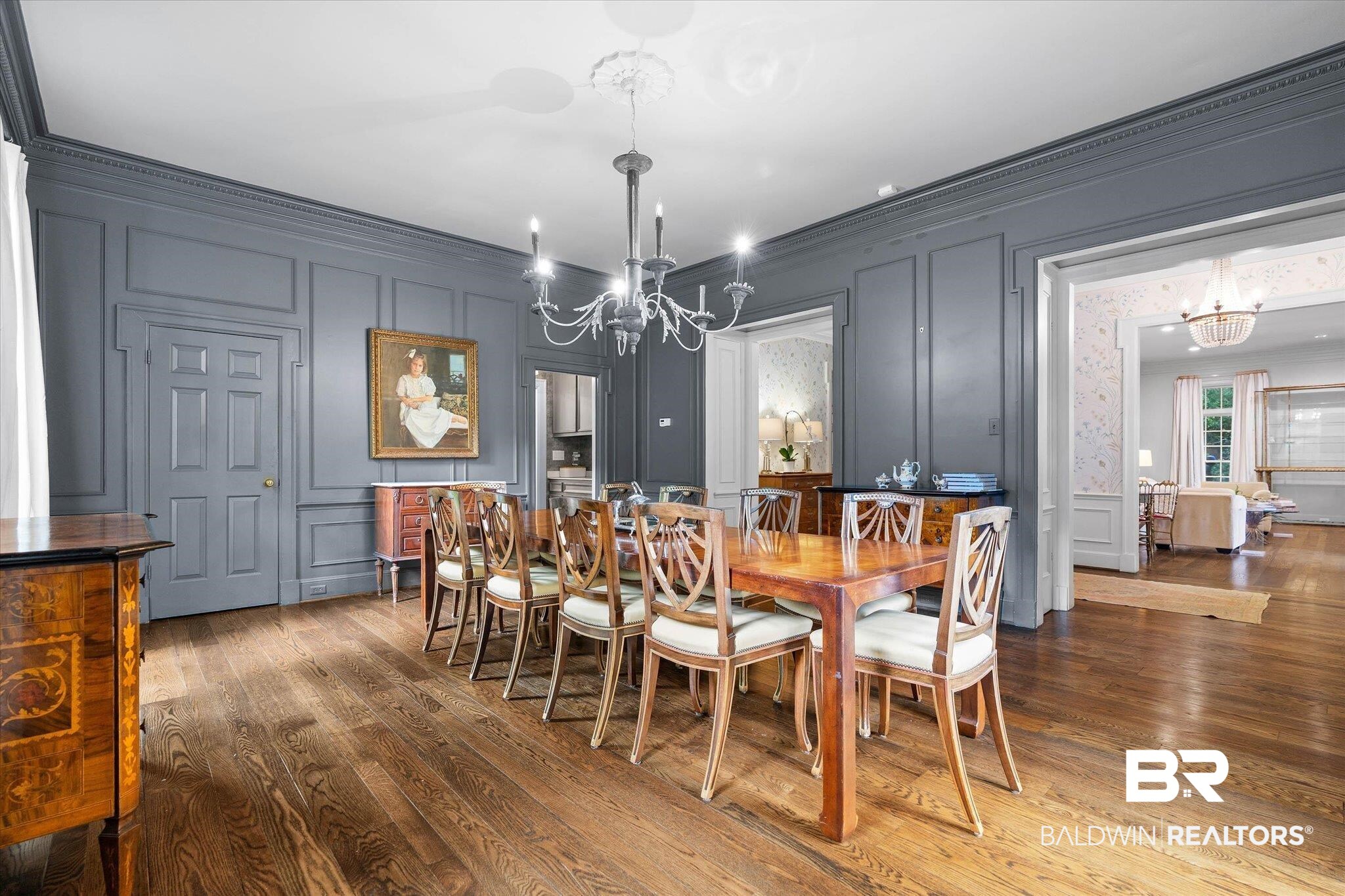 3908 Yester Place Mobile, AL 36608 - Photo 20 of 45 Hardwood flooring throughout the room, complemented by detailed paneling on the walls