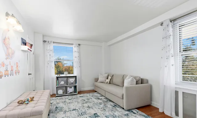 a living room with furniture and a gate