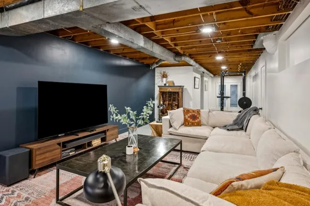 a view of a park with a tree