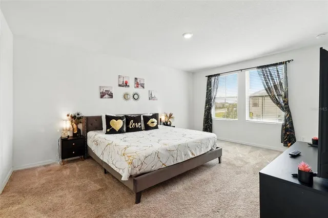 a bedroom with a bed and a television