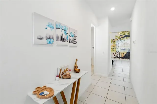 a view of hallway with dining area