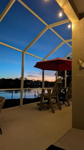 an outdoor space with furniture