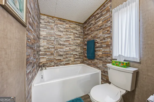 a bathroom with a toilet and bathtub