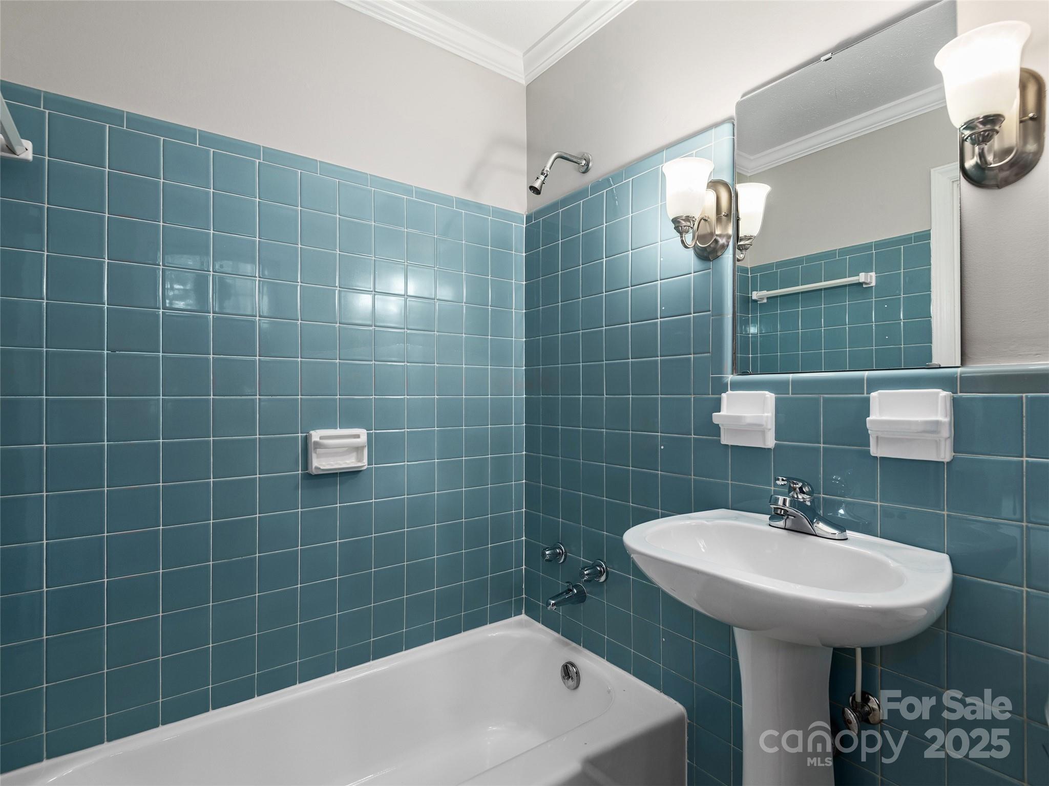 7 East Fox Chase Road Asheville, NC 28804 - Photo 17 of 30 a bathroom with a sink a mirror and shower