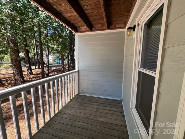 a view of wooden balcony