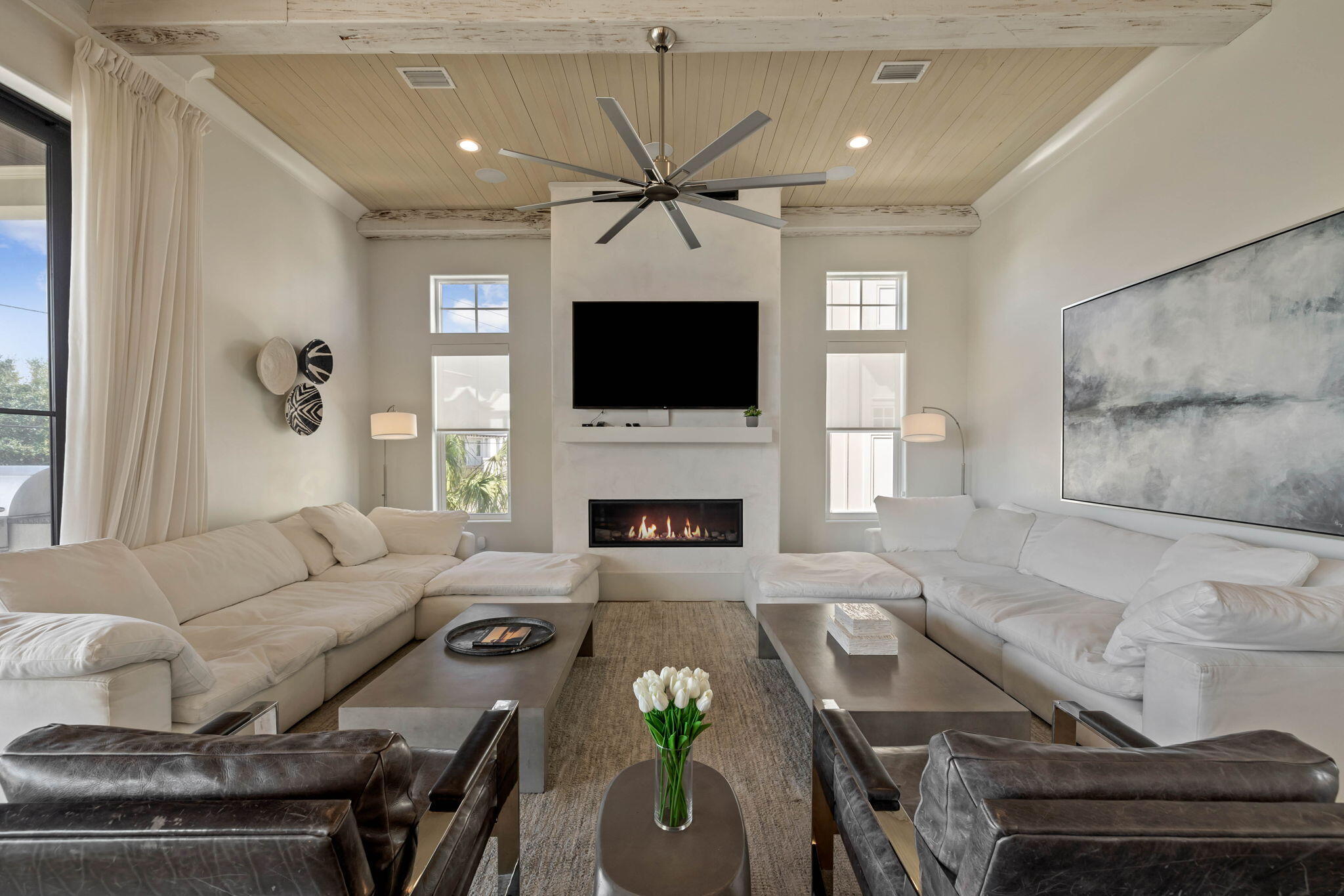 3537 East County Highway 30A Santa Rosa Beach, FL 32459 - Photo 3 of 56 a living room with furniture a fireplace and a flat screen tv