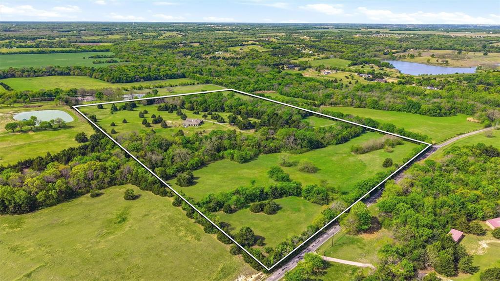1959 Marlow Road Bells, TX 75414 - Photo 26 of 33 Aerial view of property and surrounding area featuring property boundaries highlighted and a nearby body of water