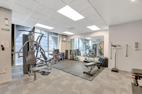 a view of a room with gym equipment