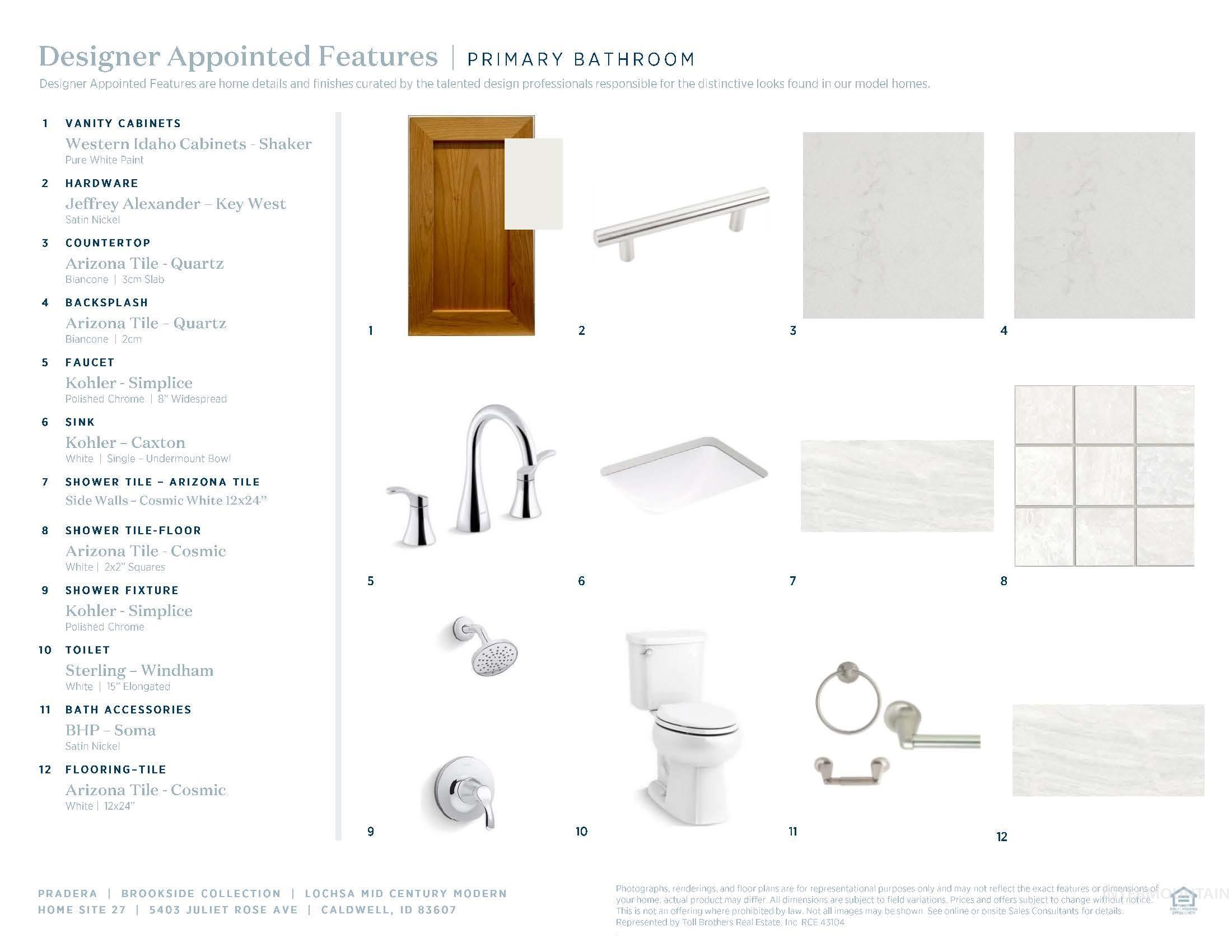 5403 Juliet Rose Avenue Caldwell, ID 83607 - Photo 19 of 22 Designer Appointed Features. Detailing specifications and selections for the primary bathroom within the property