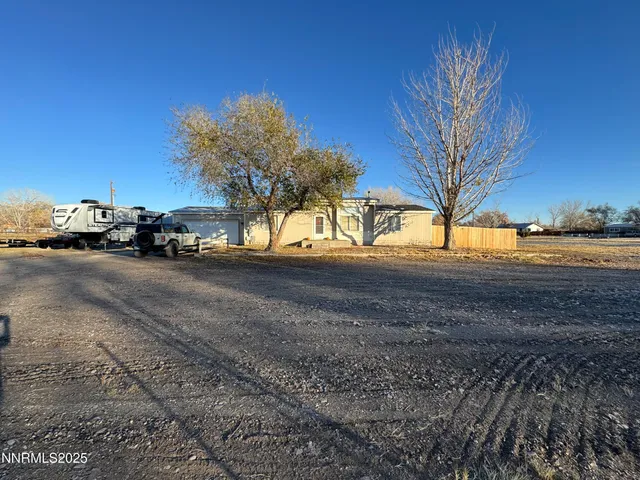 a view of dirt yard with a large tree