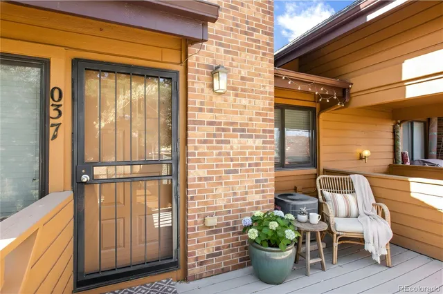 a view of two chairs in the patio with a potted plant on a balcony