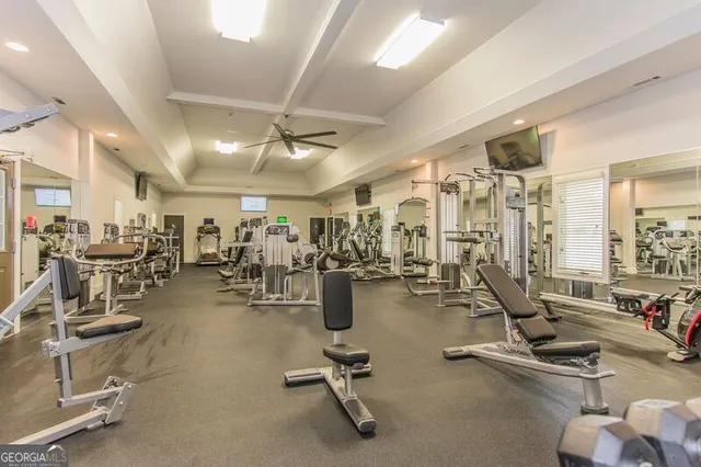 a view of a room with gym equipment
