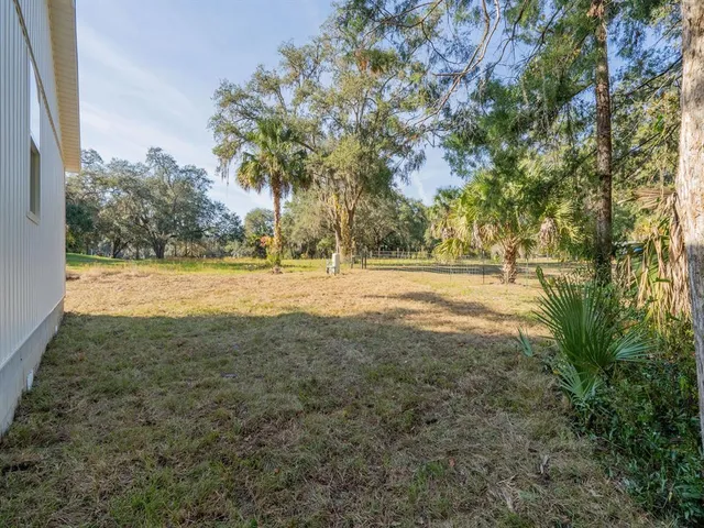a view of a yard with an trees