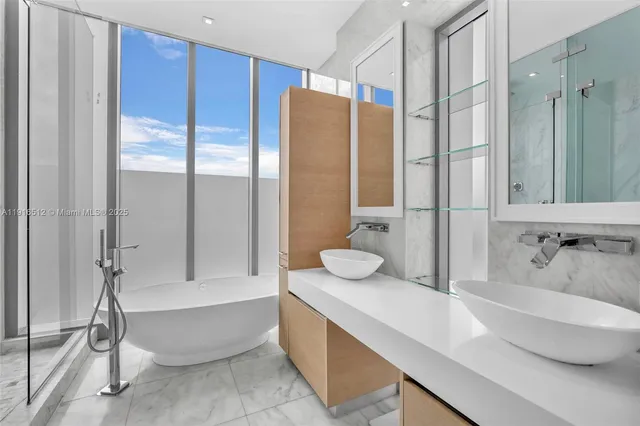 a bathroom with a bathtub