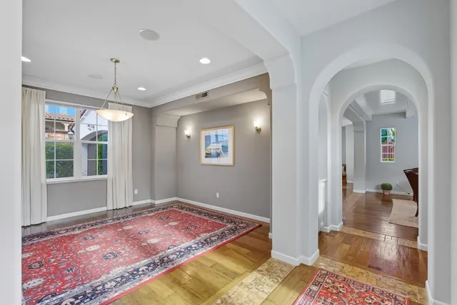 a living room with a bed