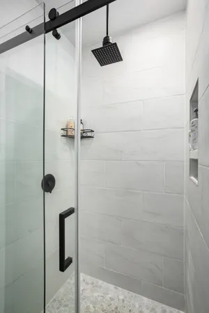 a bathroom with a shower