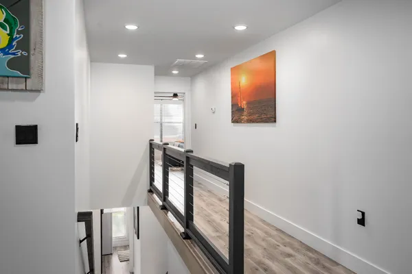 a view of a hallway with workspace