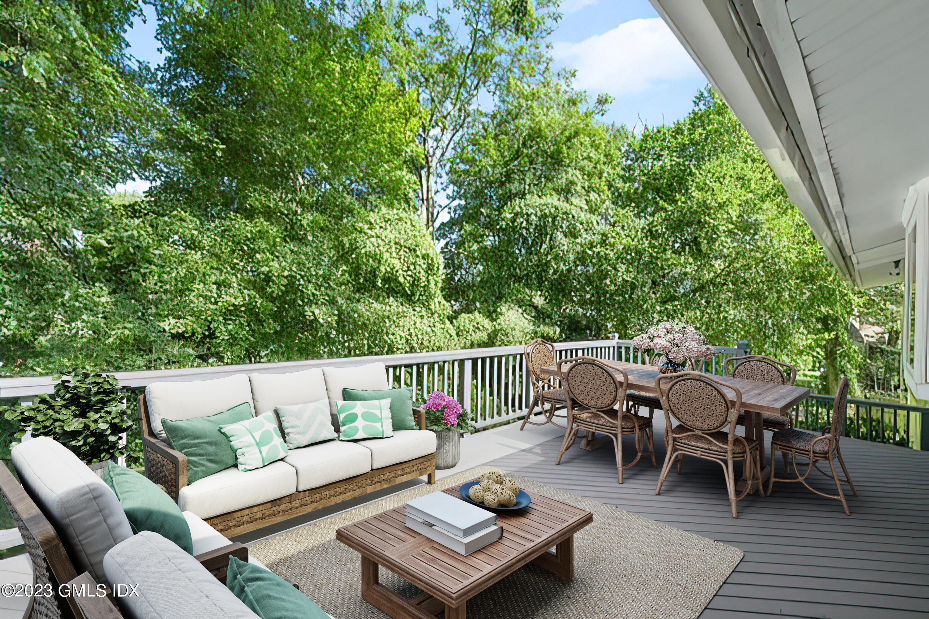 27 Silver Beech Road Riverside, CT 06878 - Photo 6 of 19 a roof deck with a table and chairs with wooden floor and fence