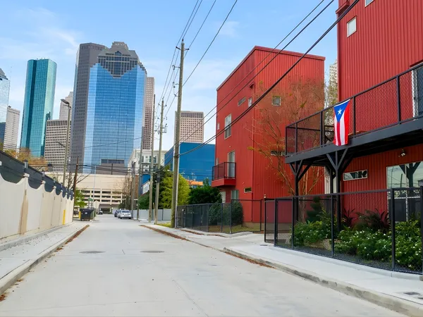front view of a building with a street