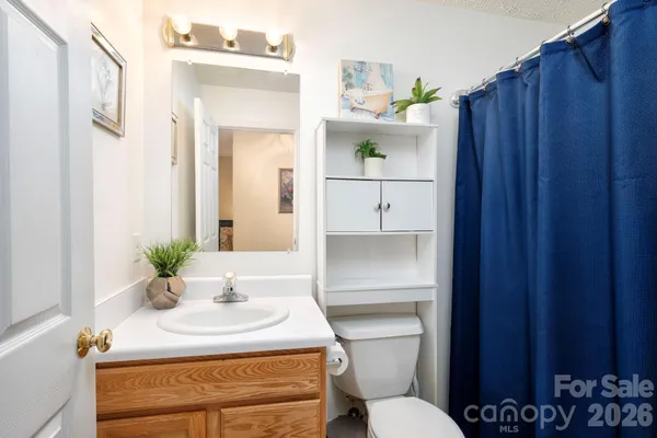 a bathroom with a sink toilet and mirror