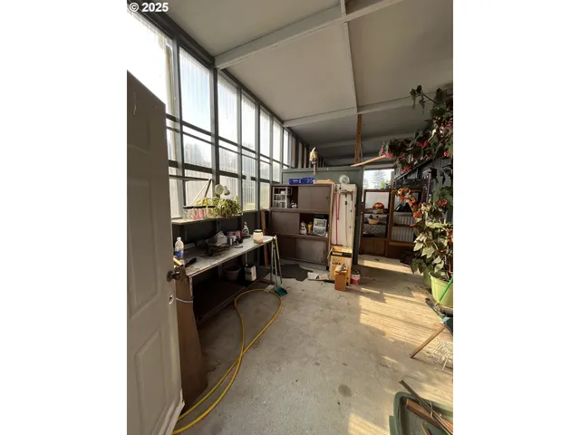 an outdoor space with furniture