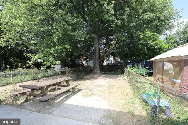 a view of backyard with large trees