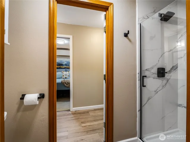 a view of a bathroom from a bathroom