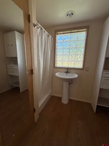 an empty room with a door