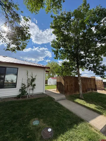 a view of a backyard with a garden and plants