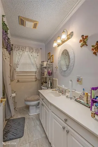 a bathroom with a sink mirror vanity and toilet