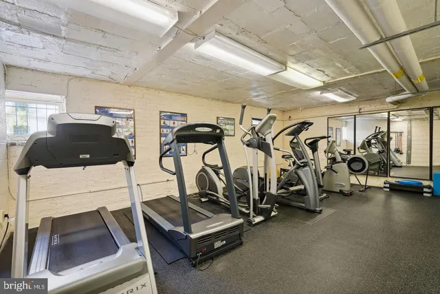 a view of a room with gym equipment