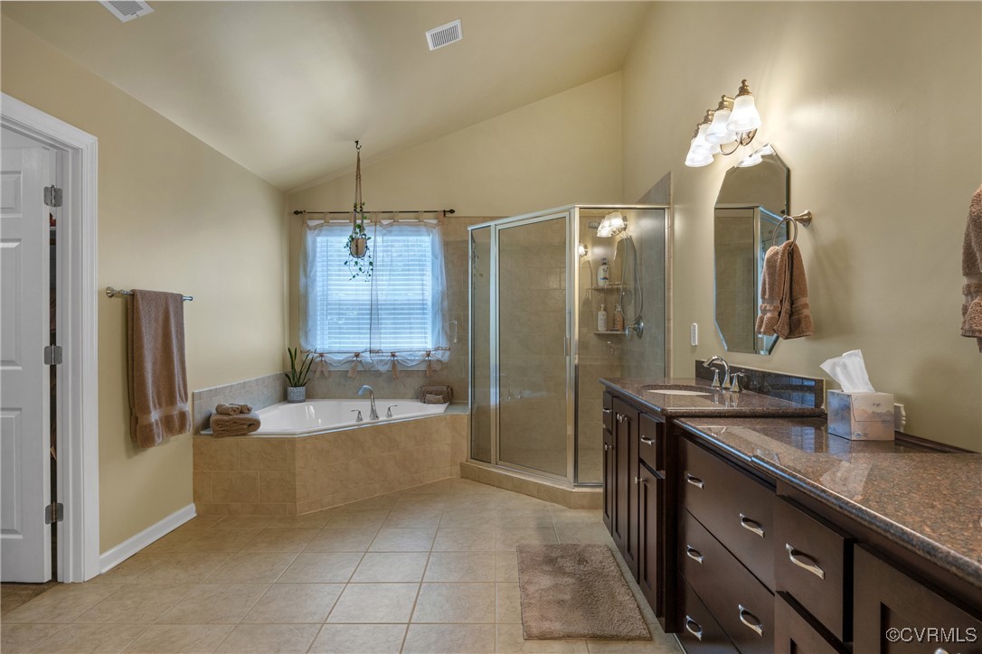 14022 Redhills Road Beaverdam, VA 23015 - Photo 25 of 50 Primary bath featuring vanity, vaulted ceiling, ti