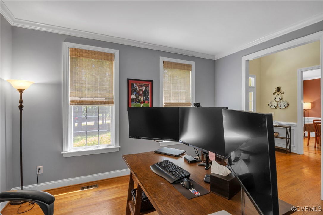 14022 Redhills Road Beaverdam, VA 23015 - Photo 6 of 50 Home office featuring ornamental molding, light wo