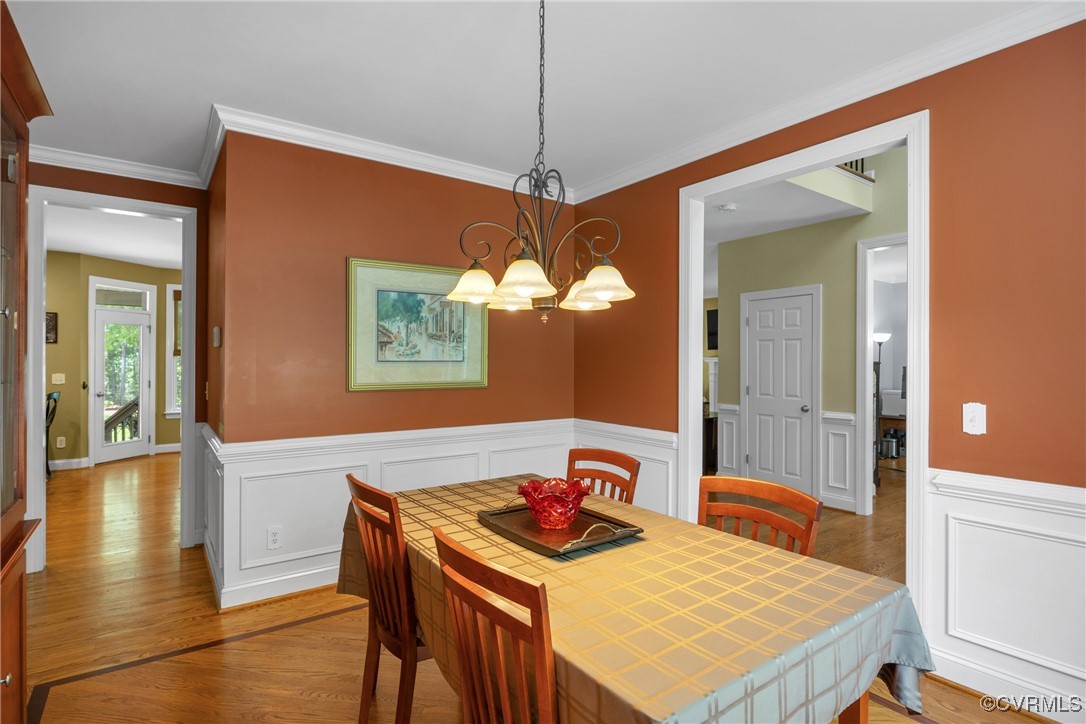 14022 Redhills Road Beaverdam, VA 23015 - Photo 9 of 50 Dining room featuring a chandelier, wainscoted wal