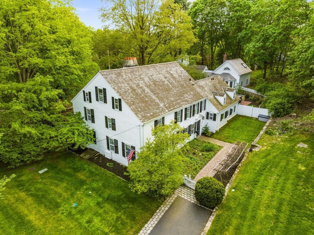 597 Main Street Hingham, MA 02043 - Photo 40 of 42 a aerial view of a house with a big yard plants and large trees