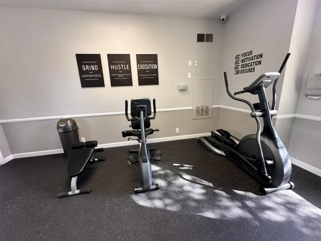 a view of a room with gym equipment