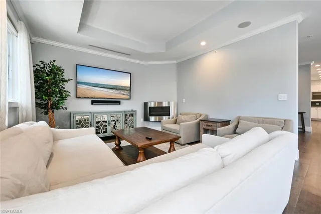 a living room with furniture potted plant and a flat screen tv