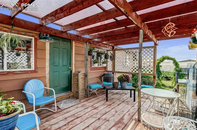 a building outdoor space with patio furniture