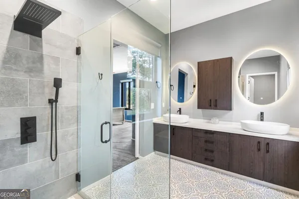 a view of a balcony with furniture