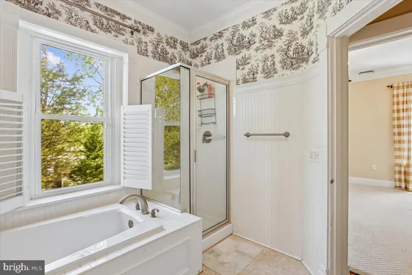 a bathroom with a bathtub and a shower