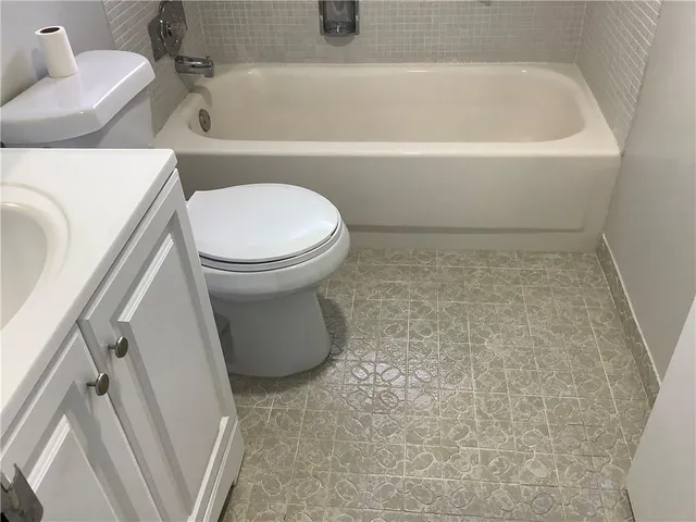 a bathroom with a toilet and a bathtub