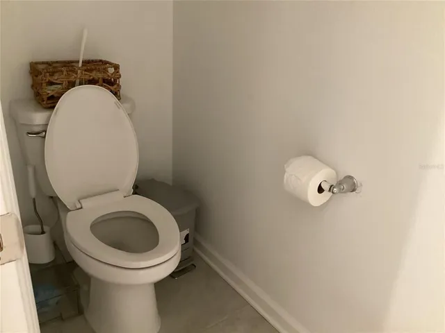 a close view of a toilet in a bathroom