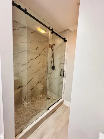 a bathroom with a shower