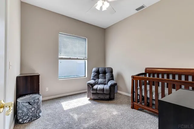 an empty room with staircase