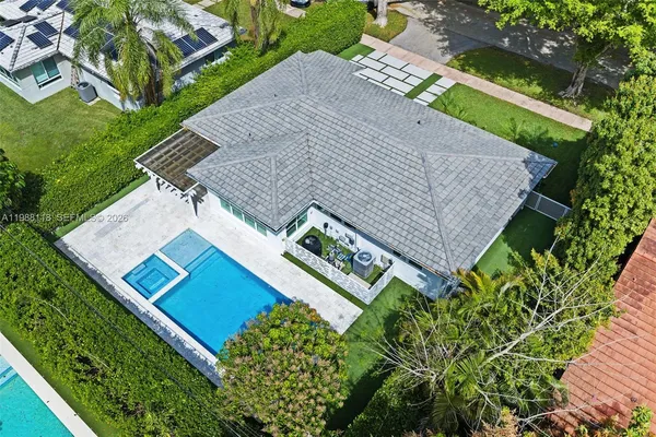 an aerial view of a house