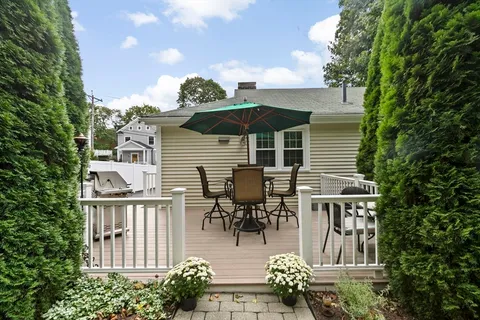 an outdoor view with patio