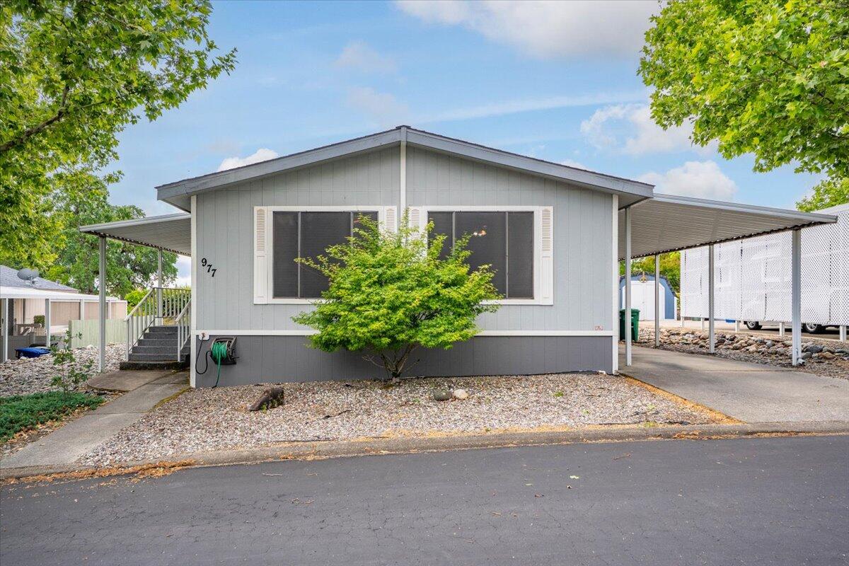 977 Tuberose Trail Redding, CA 96003 - Photo 1 of 31 a front view of a house with a yard and potted plants