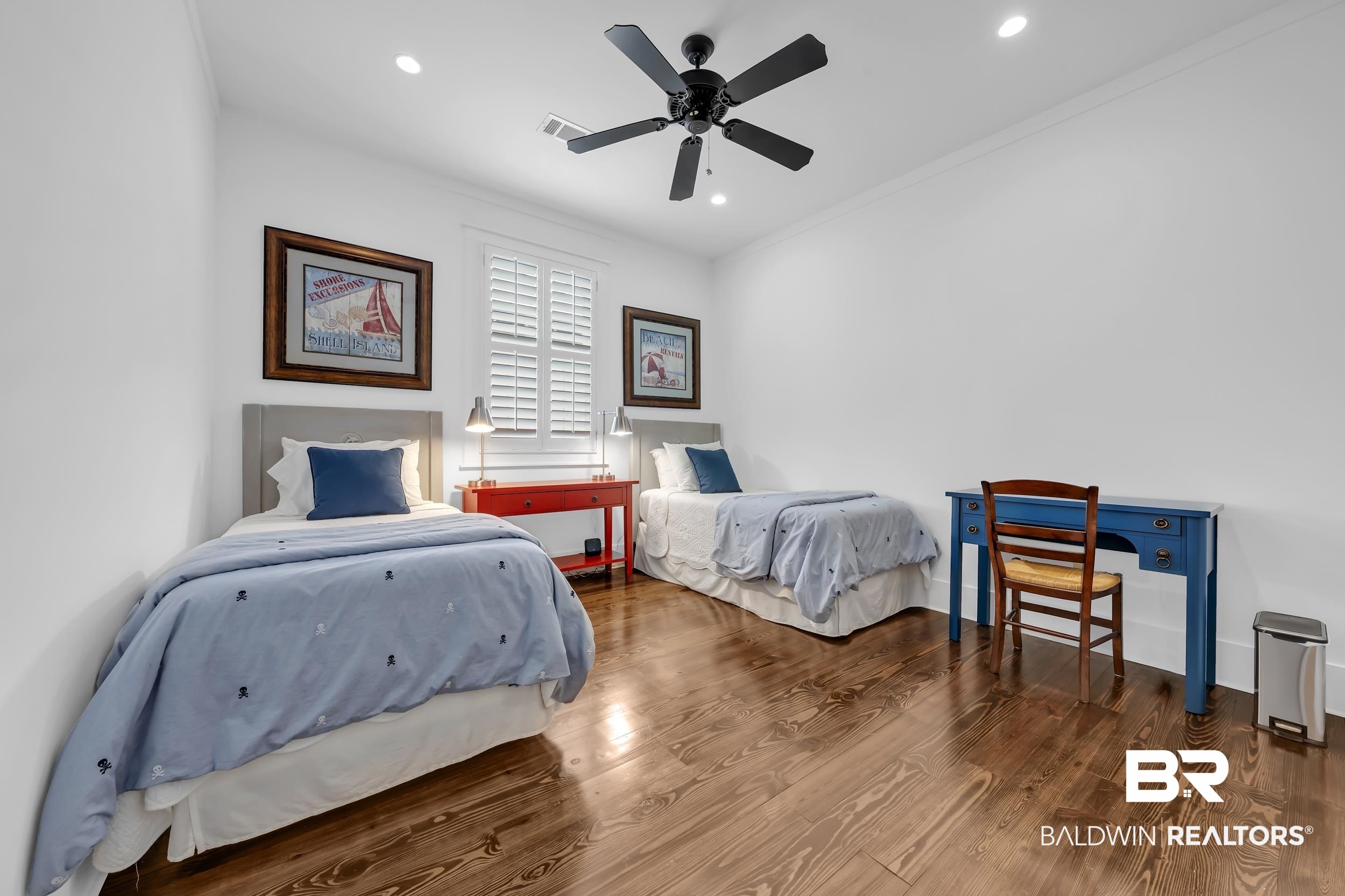 25773 Canal Road, Unit 32 Orange Beach, AL 36561 - Photo 25 of 35 Bedroom with wood finished floors, a ceiling fan, recessed lighting, and ornamental molding