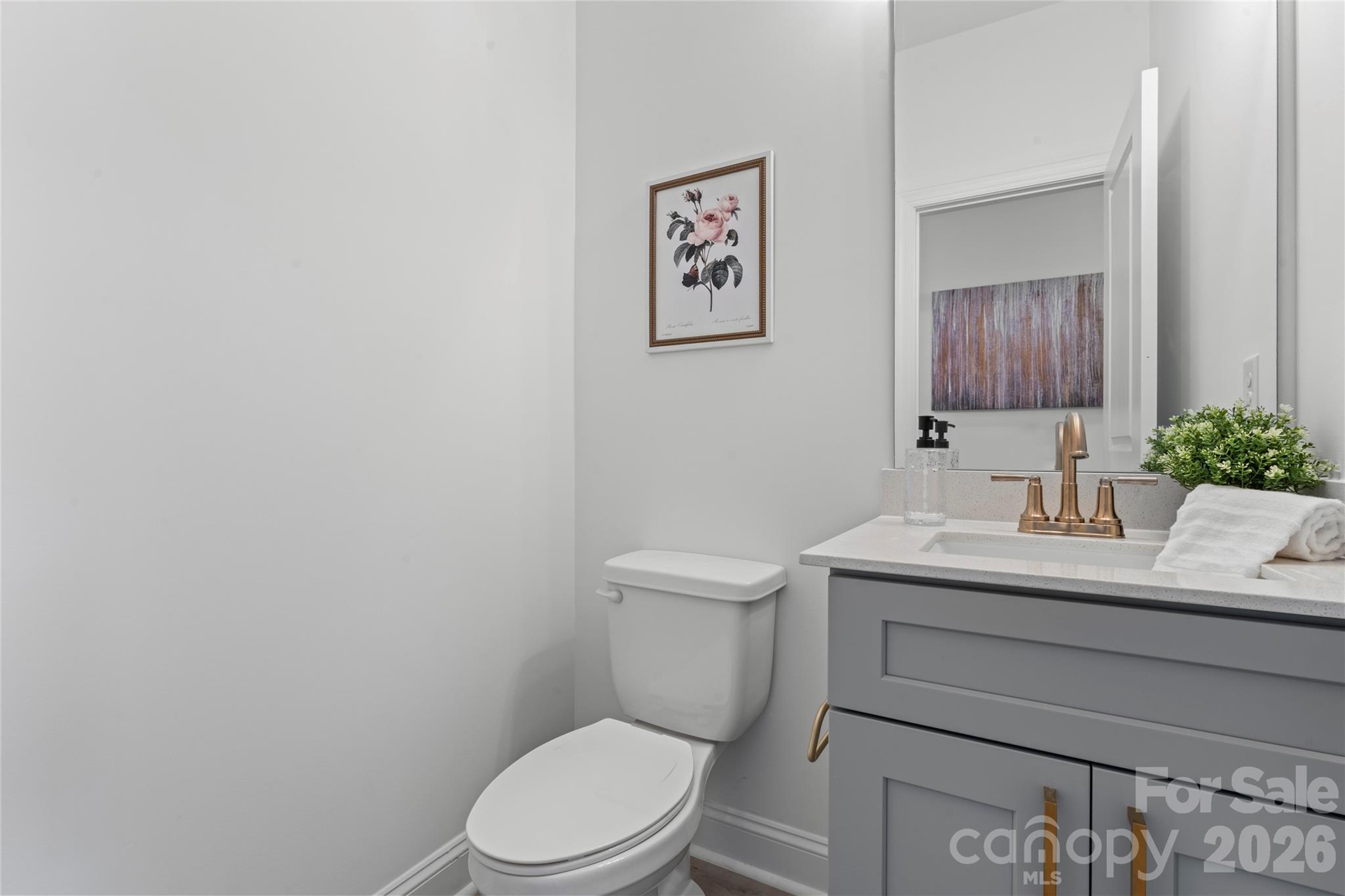 5234 Rocky River Crossing Road Harrisburg, NC 28075 - Photo 18 of 34 a bathroom with a toilet a sink and mirror